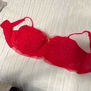 Victorias Secret Red Rhinestone Dream Angels Bra 36DD